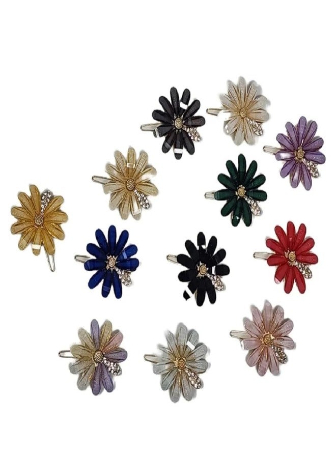 VORSET 6 Pcs Crystal Flowers/Floral Hair Clips Elegant Long hair | Claw clip | Crow Clip Duckbill | Alligator Hair Accessories For Girls And Women - Image 4