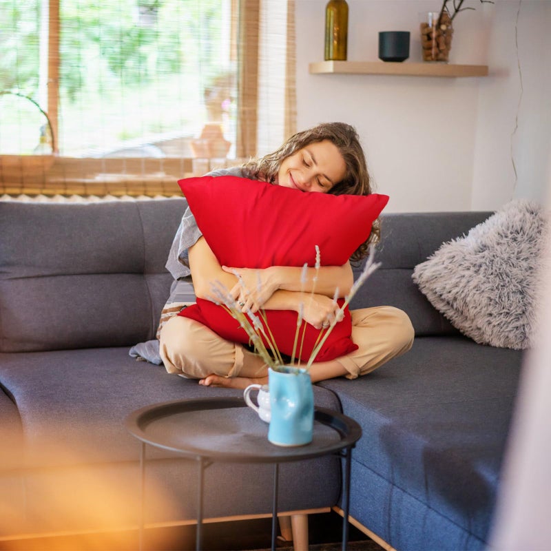 Coddsmz 6 Pack Decorative 100% Cotton Pillow Covers Square Cushion Cover Solid DIY Throw Pillowcase for Home Sofa Bedroom Red 6 Pack-18"" x 18""/45x45cm - Image 2