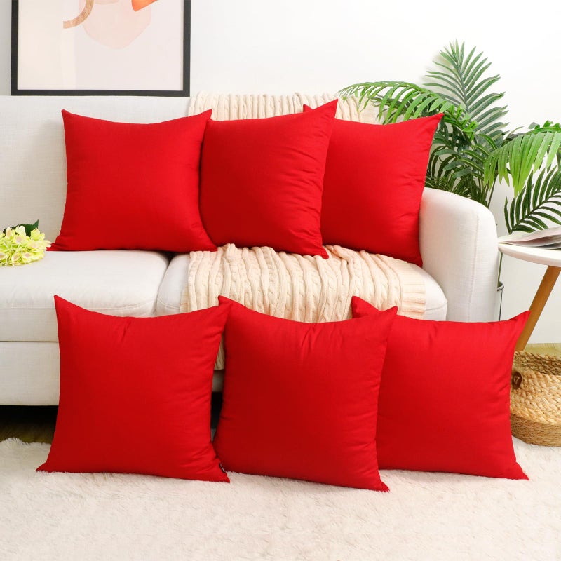 Coddsmz 6 Pack Decorative 100% Cotton Pillow Covers Square Cushion Cover Solid DIY Throw Pillowcase for Home Sofa Bedroom Red 6 Pack-18"" x 18""/45x45cm - Image 1