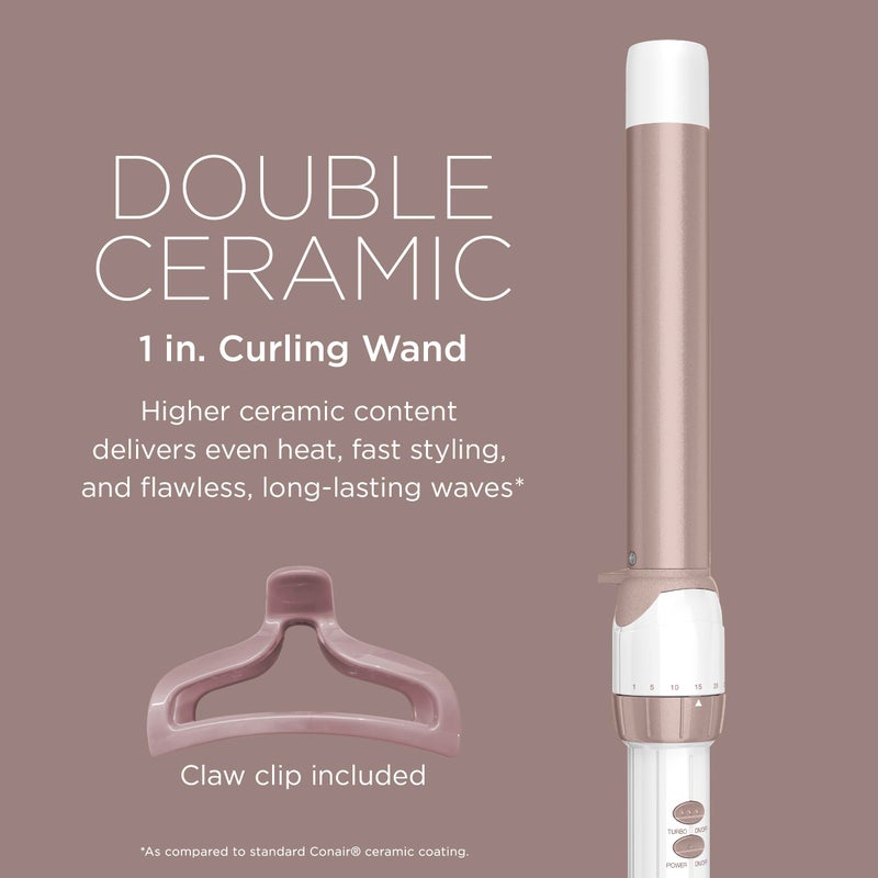 Conair Double Ceramic 1-inch Curling Wand with Bonus Claw Clip  Straight Wand Produces Flawless Waves - Image 2