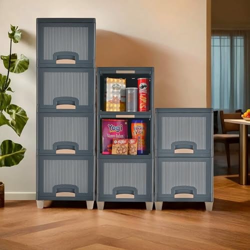 Kuber Industries 9 Units Storage Cabinet Organizer (4 + 3 + 2) | Multipurpose Folding Storage Racks | Drawer/Wardrobe Clothes Organizer | Grey - Image 1
