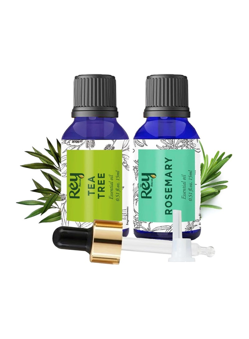 Rey Naturals ReyNaturals Tea Tree Oil & Rosemary Oil For Hair Growth & Dandruff Control 15ML*2 (Combo) - Image 1