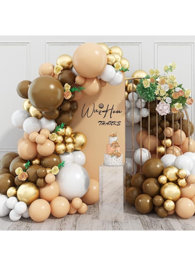 Souvenir Souq 126Pcs Premium White, Gold & Brown Balloon Garland Arch Kit with 18-inch Large Balloons | Latex Party Balloons Set with Accessories for Birthday, Baby Shower, Wedding & Anniversary Decoration - Image 1
