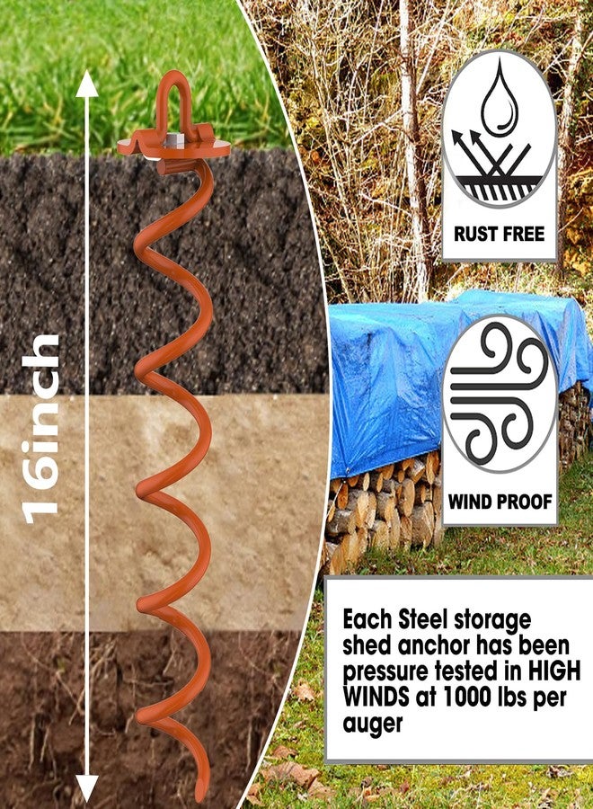 Eurmax USA 4-Pc Pack Spiral Stakes Heavy Duty Anchor Kit Ice Screw Anchor for Trampoline, Tents, tarps, Canopies,car Ports,Dog tie Out and etc Bonus Tie Down Straps 4-Pc Pack (Orange) - Image 3