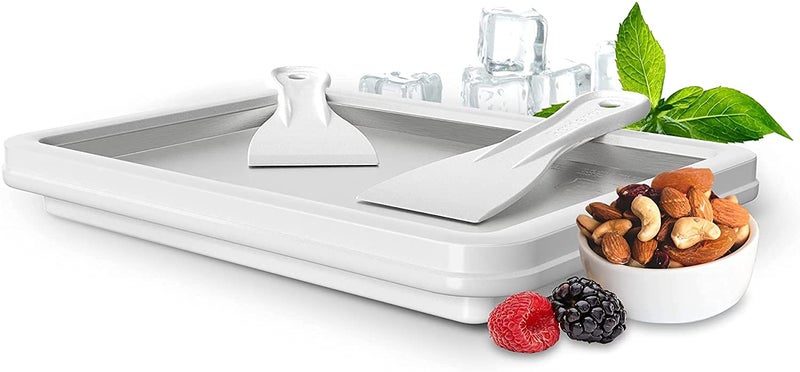 OVERA صانع الآيس كريم، صانع الآيس كريم الملفوف، صينية من الفولاذ المقاوم للصدأ من الدرجة الغذائية لصنع لفائف الآيس كريم الفورية للعائلة، آلة صنع الآيس كريم الناعمة، الزبادي المجمد، الآيس كريم. - Image 1