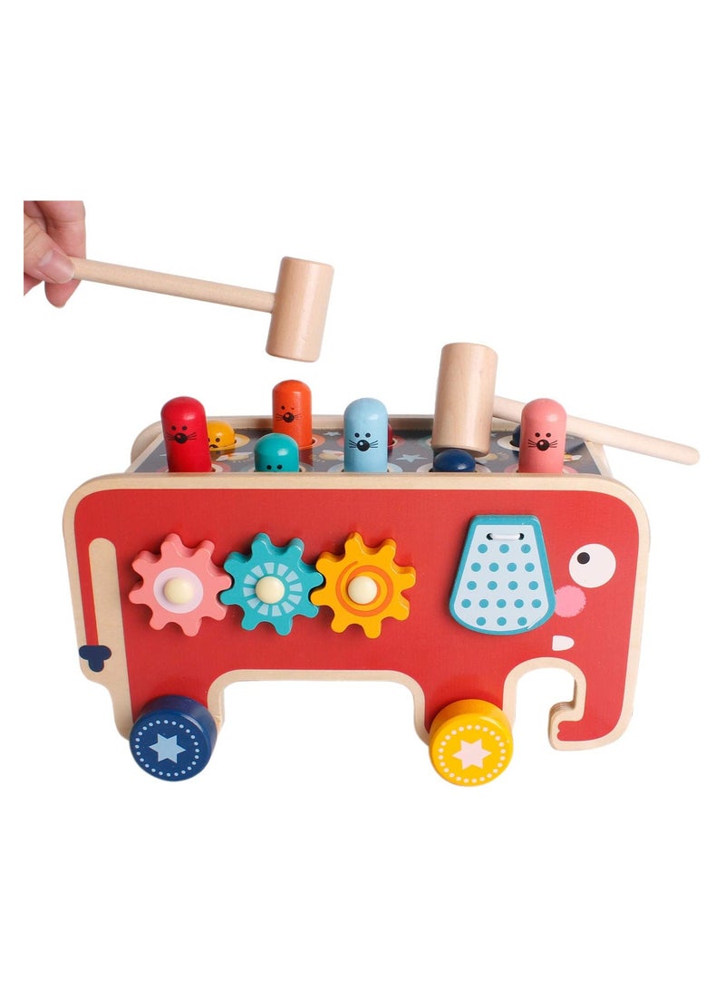 Whack a Mole Game for Toddlers, Wooden Educational Toy for Hammering, Pounding, Hitting and Pull Along, Xylophone, Elephant, Gopher, Mouse and Hamster, Gift for 3+ Years Boys and Girls - Image 1