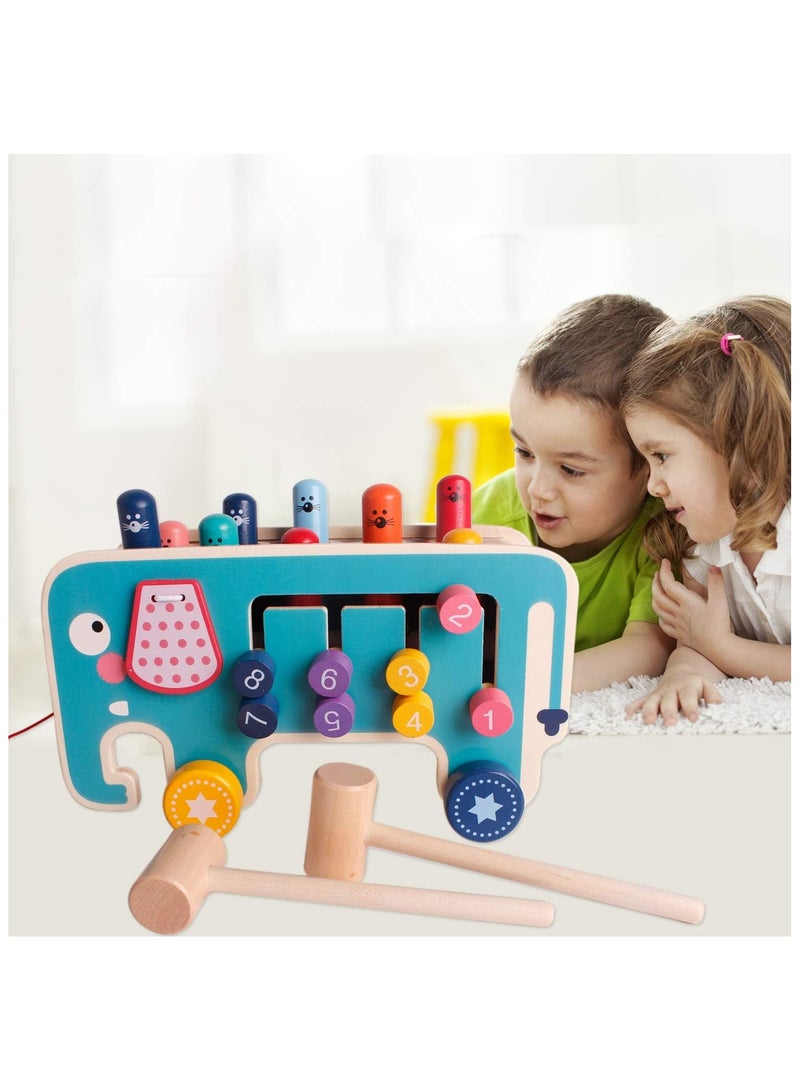 Whack a Mole Game for Toddlers, Wooden Educational Toy for Hammering, Pounding, Hitting and Pull Along, Xylophone, Elephant, Gopher, Mouse and Hamster, Gift for 3+ Years Boys and Girls - Image 2