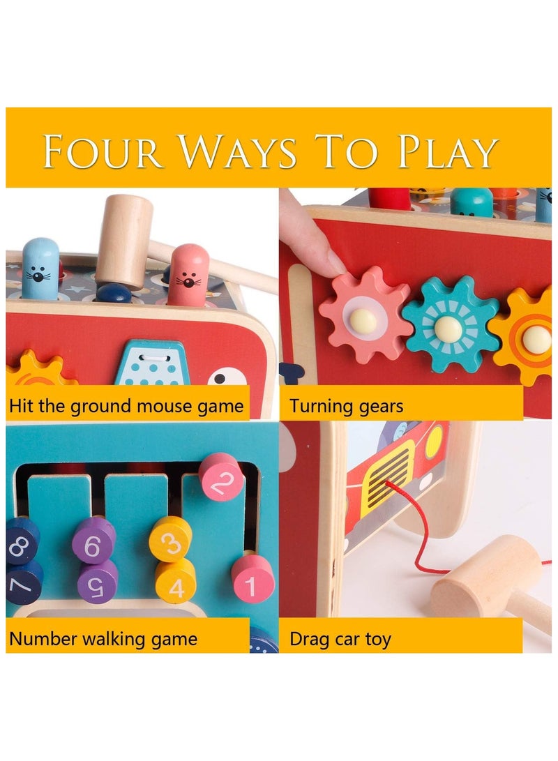 Whack a Mole Game for Toddlers, Wooden Educational Toy for Hammering, Pounding, Hitting and Pull Along, Xylophone, Elephant, Gopher, Mouse and Hamster, Gift for 3+ Years Boys and Girls - Image 3