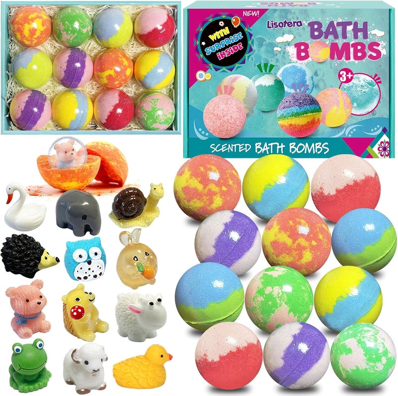 Bath Bombs for Kids 12pcs Bath Bombs with Surprise Toys Inside Natural and Organic Colorful Bubble Bath Fizz Bomb for Kids Gift Set for Birthday Easter Christmas for Boys and Girls