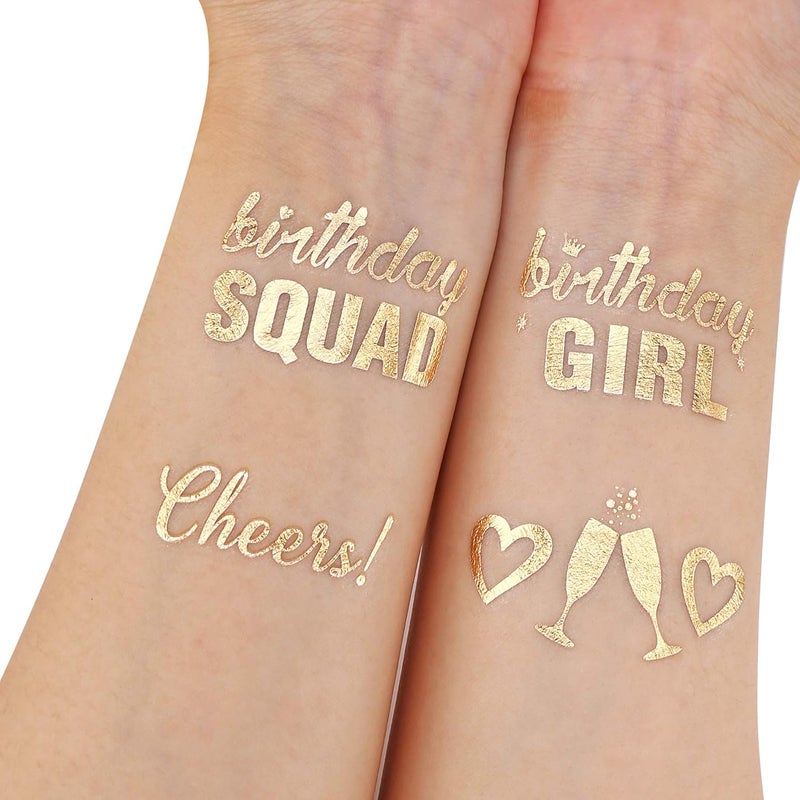 Howaf Temporary Tattoos for Adult Women Kids Birthday Party Decorations Birthday Girl Birthday SQUAD Cheers 2 sheets Birthday Party Supplies Favors