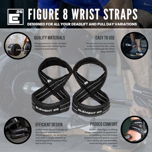 Element 26 Padded Figure 8 Wrist Straps - Weightlifting Straps - Functional Fitness, Weight Lifting, Deadlifts, Farmer Walks (Small, Black) - Image 2