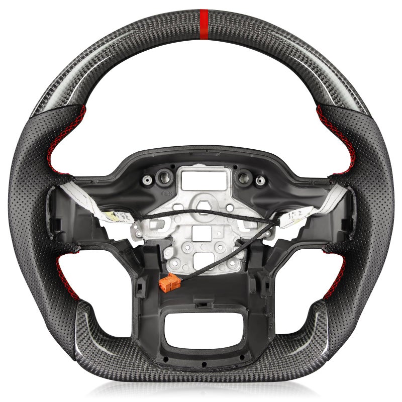 TESFEEL Carbon Fiber Heated Steering Wheel for F150 Raptor 20212024 DShaped FlatBottom Perforated Nappa Leather Grip HandStitched for Raptor with Paddle Shifters Models