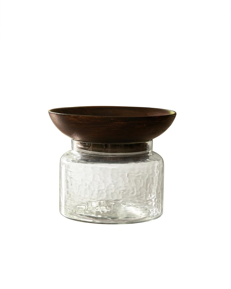 Ellementry Tashi Glass Jar with Wooden Nut Bowl Small - Image 1
