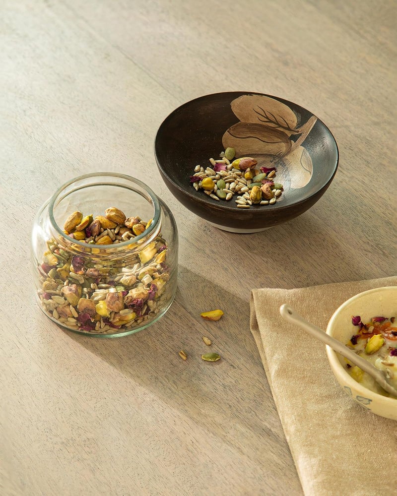 Ellementry Tashi Glass Jar with Wooden Nut Bowl Small - Image 2