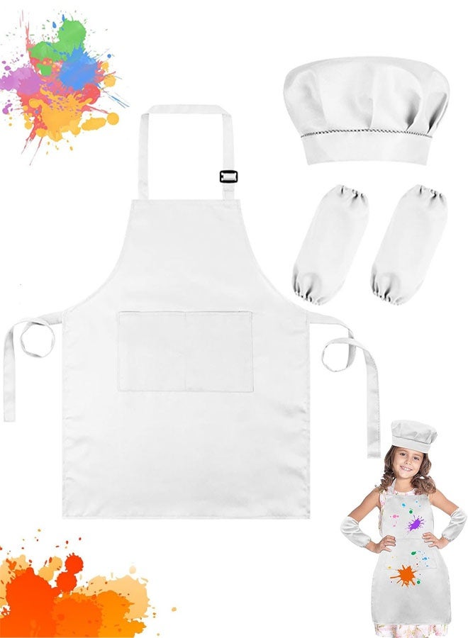 مجموعة مريلة طهاة للأطفال مع قبعة وأكمام، مريلة أطفال قابلة للتعديل مع جيبين للأولاد والبنات، مريلة طهاة للأطفال الصغار مريلة مطبخ وحديقة للطهي والخبز والرسم والحرف اليدوية (6-12 سنة) - Image 1