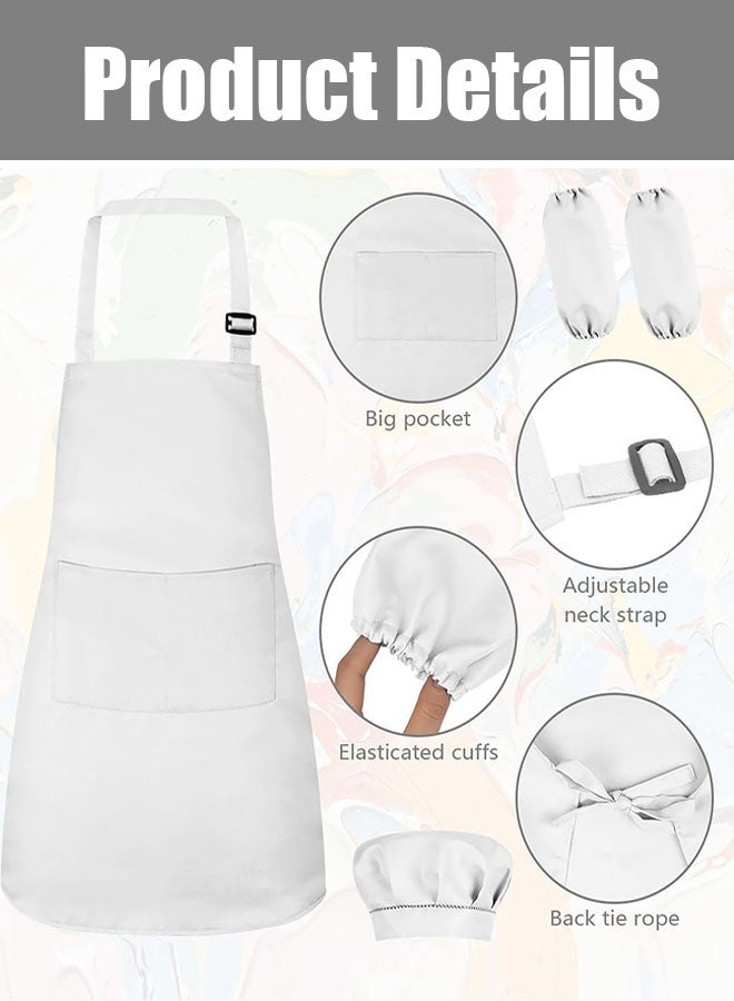 مجموعة مريلة طهاة للأطفال مع قبعة وأكمام، مريلة أطفال قابلة للتعديل مع جيبين للأولاد والبنات، مريلة طهاة للأطفال الصغار مريلة مطبخ وحديقة للطهي والخبز والرسم والحرف اليدوية (6-12 سنة) - Image 3