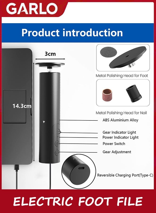 جارلو الكهربائية الكالوس إزالة للقدمين، كهربائية القدم ملف الأظافر طاحونة 2 في 1، القابلة لإعادة الشحن المهنية القدم Sander أداة Pedicure للقدمين الجلد الميت الجاف مع ورق الرمال القرص، 6 سرعة قابلة للتعديل - Image 3