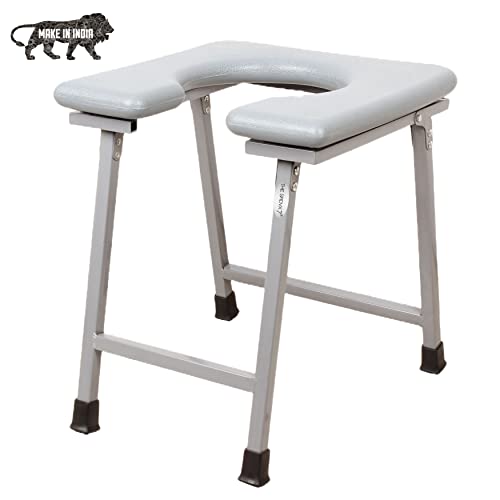 THE SRDVX 7® Premium Folding Powder Coated Metal Steel Shower Bathing Room Mobile Commode Stool Indian Toilet Seat for Elderly Disabled man and Pregant Women Support Safe Chair Anti Slip (Blue) - Image 1