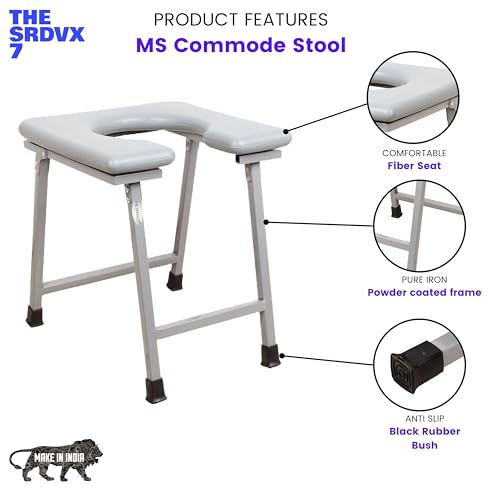 THE SRDVX 7® Premium Folding Powder Coated Metal Steel Shower Bathing Room Mobile Commode Stool Indian Toilet Seat for Elderly Disabled man and Pregant Women Support Safe Chair Anti Slip (Blue) - Image 4