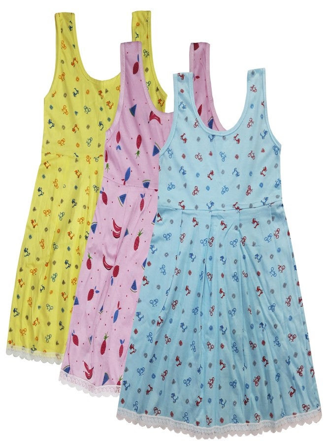 Timatim Baby Girls Summer Cotton Dress Slip Knee Length Casual Frock Petticoats Combo (Pack of 3) (3-4 Years) Multicolour - Image 1