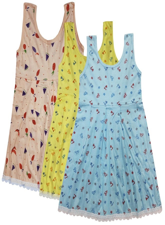 Timatim Baby Girls Summer Cotton Dress Slip Knee Length Casual Frock Petticoats Combo (Pack of 3) (3-4 Years) Multicolour - Image 2