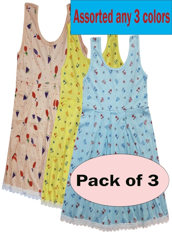 Timatim Baby Girls Summer Cotton Dress Slip Knee Length Casual Frock Petticoats Combo (Pack of 3) (3-4 Years) Multicolour - Image 4