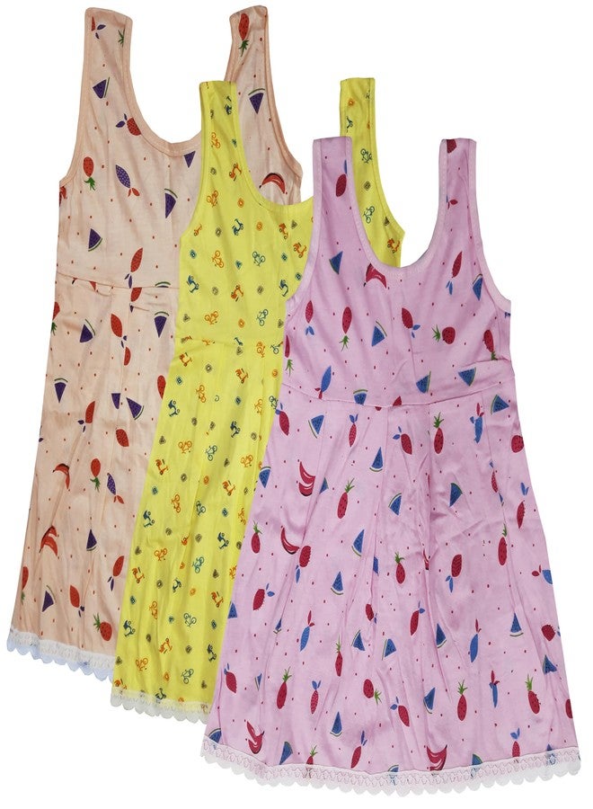 Timatim Baby Girls Summer Cotton Dress Slip Knee Length Casual Frock Petticoats Combo (Pack of 3) (3-4 Years) Multicolour - Image 3