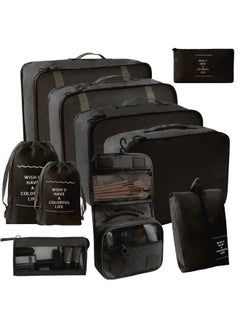 spa luxetique 10 Set Packing Cubes for Suitcases, Travel Luggage Organizer, Travel Packing Kit with Clothes Storage Bag & Shoes Bag & Toiletry Bag & Underwear Bag-Black  - Image 1
