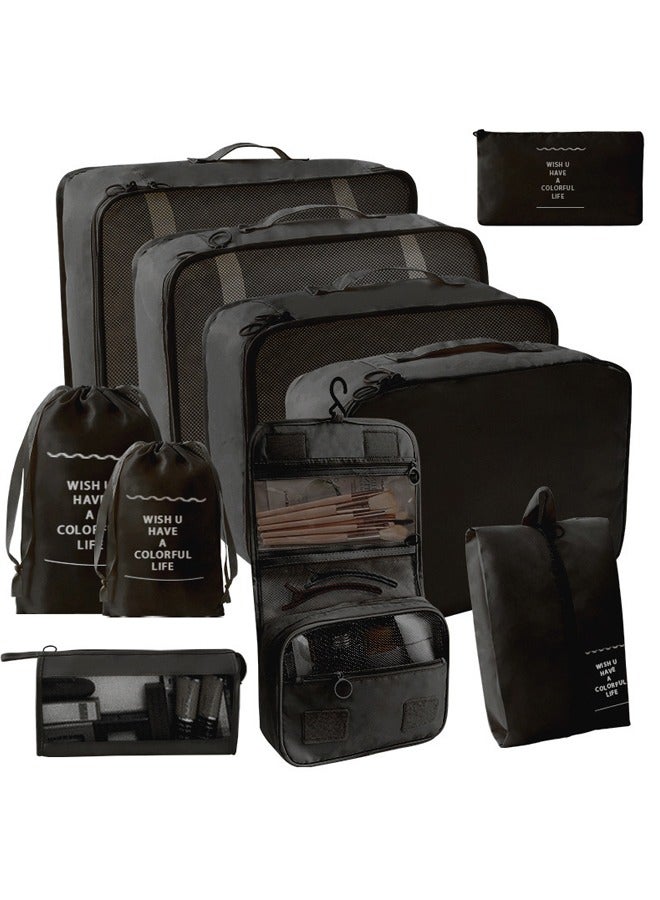 10 Set Packing Cubes for Suitcases, Travel Luggage Organizer, Travel Packing Kit with Clothes Storage Bag & Shoes Bag & Toiletry Bag & Underwear Bag-Black  - Image 1