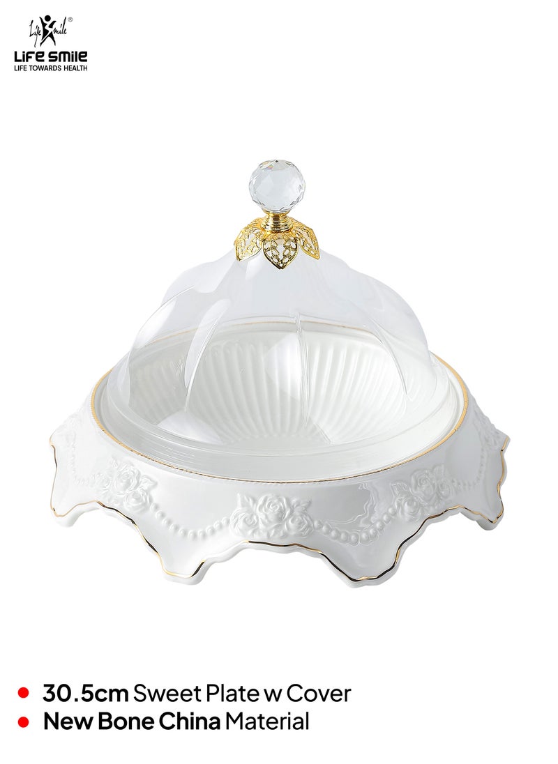 Life Smile - LIFE SMILE Cake Stand with Lid - Multifunctional Serving Dish and Cake Plate,Use as Salad Bowl/Veggie Platter/Punch bowl/Desert Platter/Nachos & Salsa Plate - Image 1