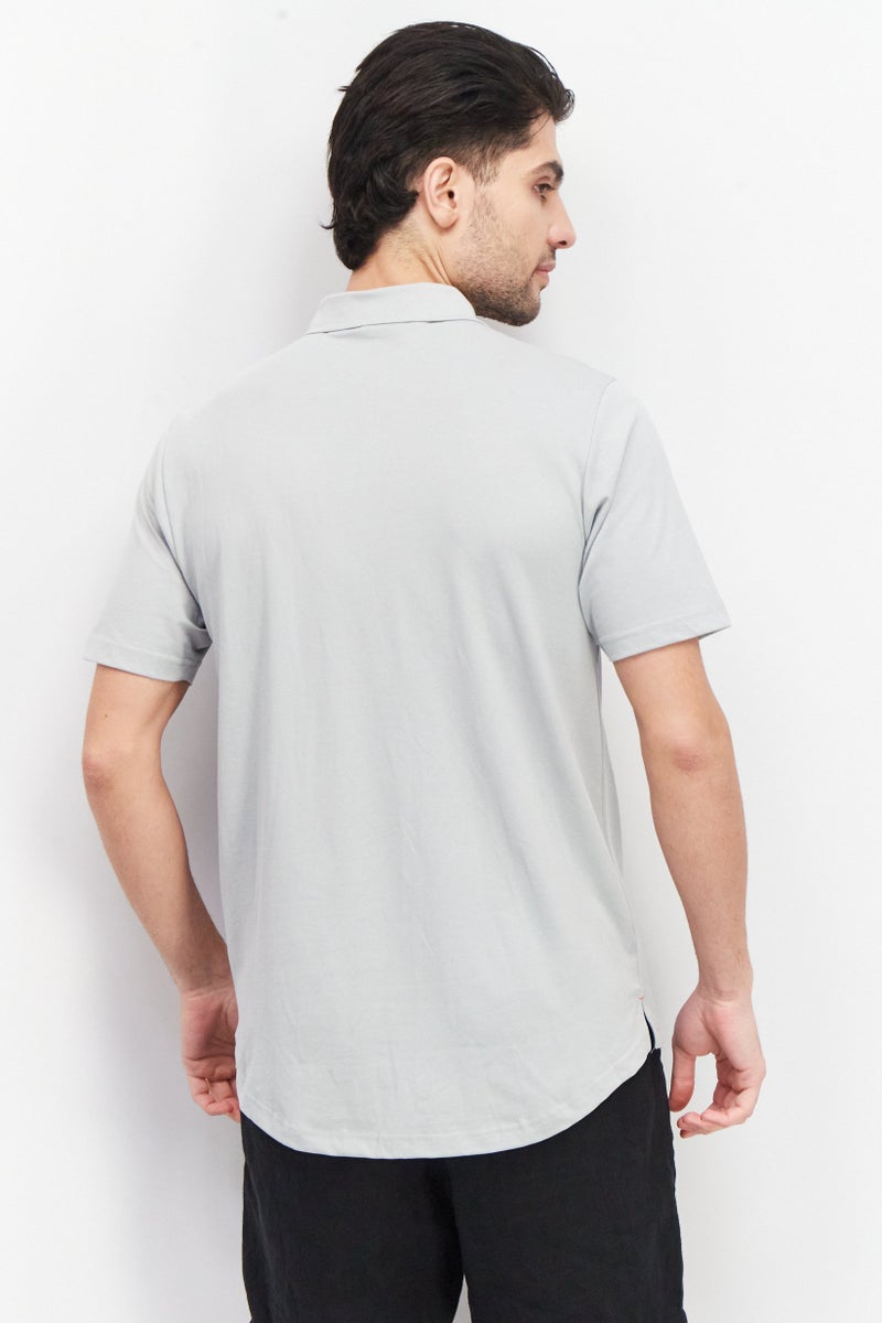 Men Regular Fit Brand Logo Short Sleeves Polo Shirt, Grey