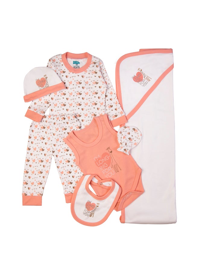 Babies Basic 7 Piece Unisex 100% Cotton Gift Set Include Bib, Blanket, Mitten, Cap, Romper, Top And Bottom Set, Pink  - Image 4