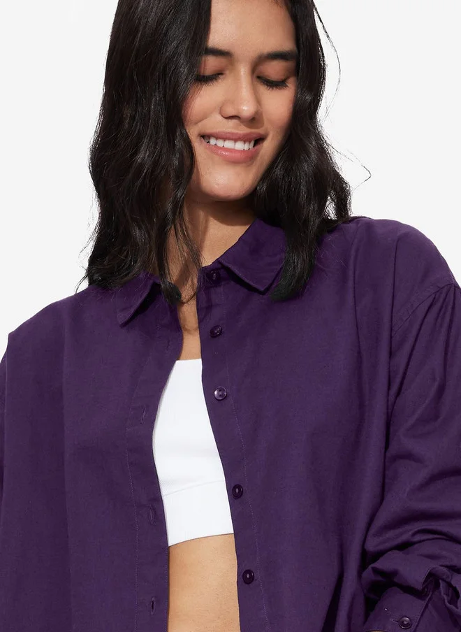 ذا سوليد ستور The Souled Store Women Purple Solid Cotton Oversized Fit Shirt