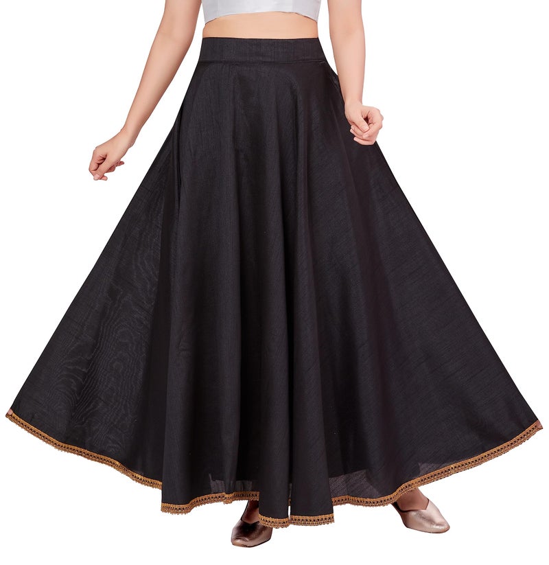 Studio Shringaar Women's Poly Silk Maxi Skirt/Lehenga With 8 Meters Flare (Double Ghera) (Black, Free Size) - Image 1