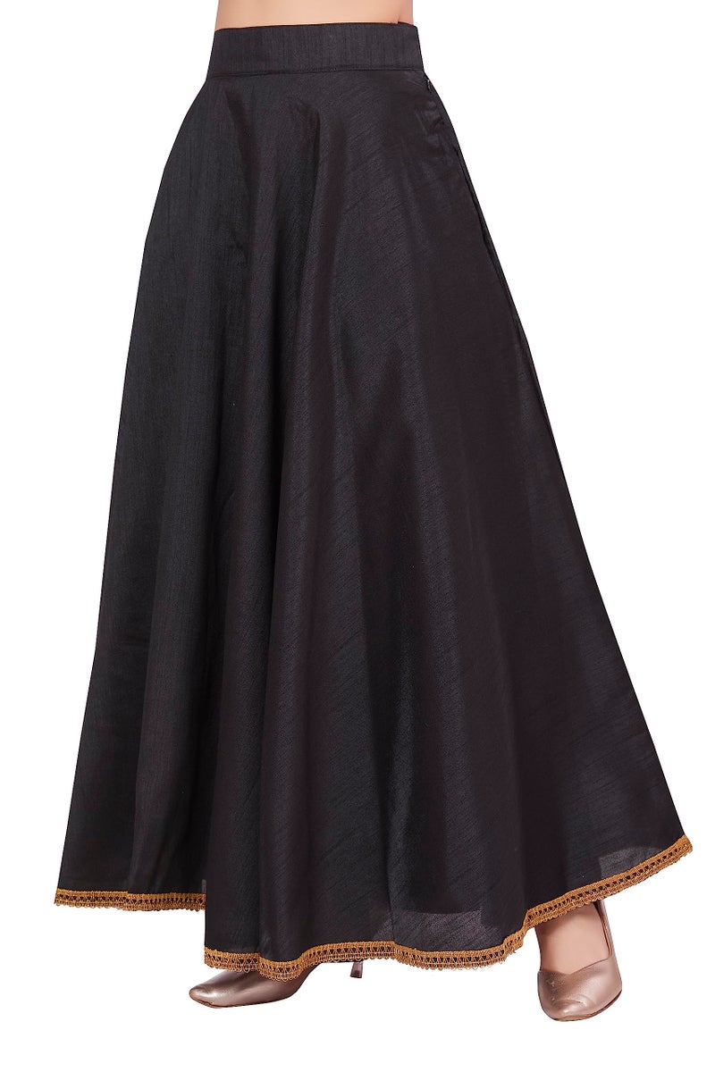 Studio Shringaar Women's Poly Silk Maxi Skirt/Lehenga With 8 Meters Flare (Double Ghera) (Black, Free Size) - Image 3