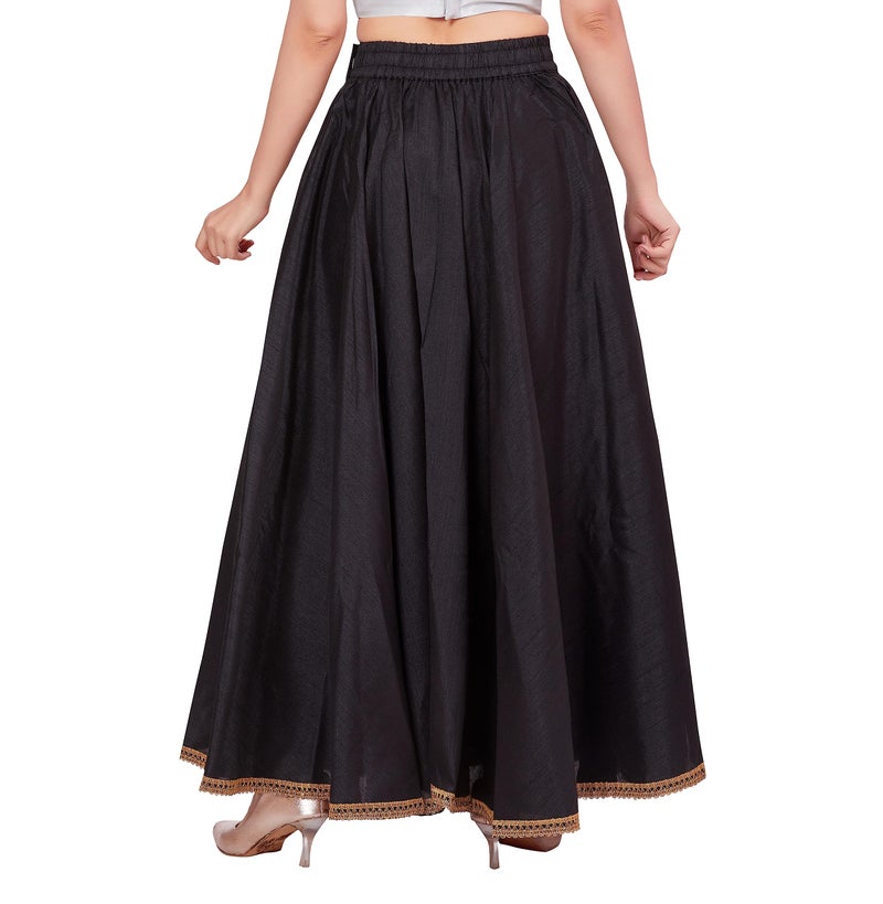 Studio Shringaar Women's Poly Silk Maxi Skirt/Lehenga With 8 Meters Flare (Double Ghera) (Black, Free Size) - Image 2