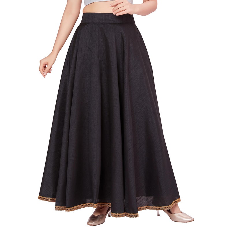 Studio Shringaar Women's Poly Silk Maxi Skirt/Lehenga With 8 Meters Flare (Double Ghera) (Black, Free Size) - Image 4