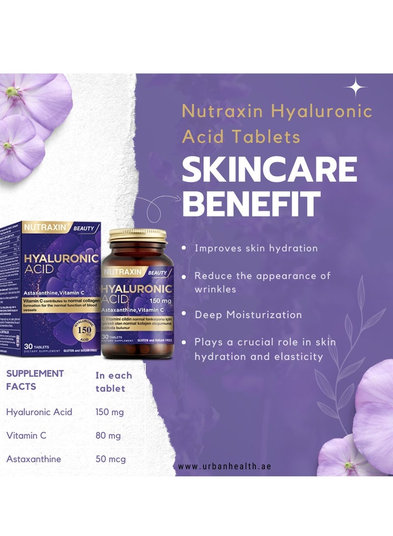 NUTRAXIN Hyaluronic Acid For Skin Hydration and Elasticity 150Mg 30 Tablets - Image 2