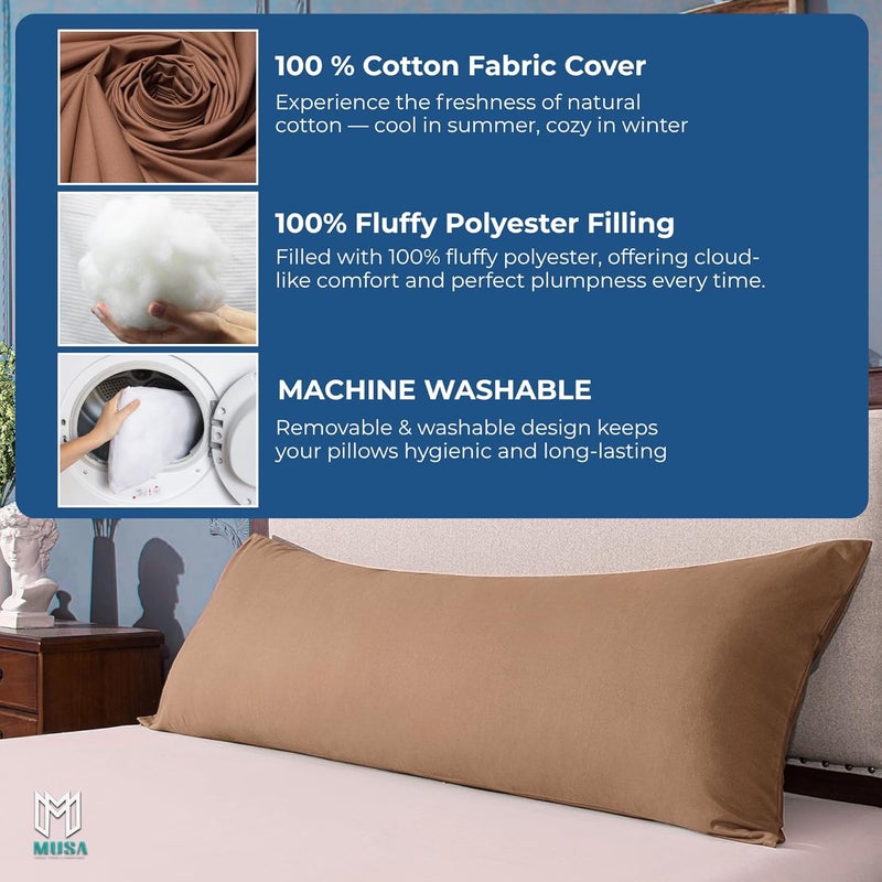 MUSA MUSA® Full Body Long Pillow with 300 Cotton TC - Breathable Polyester Filling, Pregnancy Pillow for Belly Support, Sleeping, Side Sleeper & Back Sleepers Maternity Pillow (Brown, 50 x 120cm) - Image 4