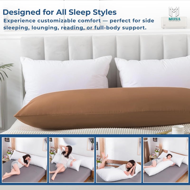 MUSA MUSA® Full Body Long Pillow with 300 Cotton TC - Breathable Polyester Filling, Pregnancy Pillow for Belly Support, Sleeping, Side Sleeper & Back Sleepers Maternity Pillow (Brown, 50 x 120cm) - Image 5
