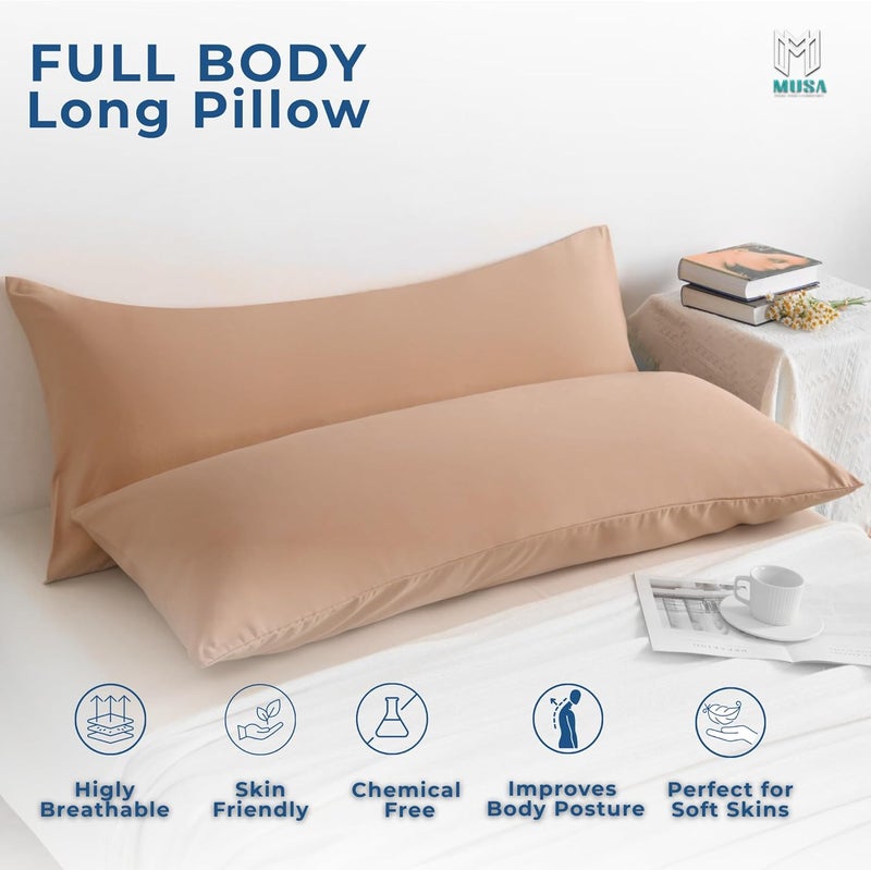 MUSA MUSA® Full Body Long Pillow with 300 Cotton TC - Breathable Polyester Filling, Pregnancy Pillow for Belly Support, Sleeping, Side Sleeper & Back Sleepers Maternity Pillow (Brown, 50 x 120cm) - Image 3