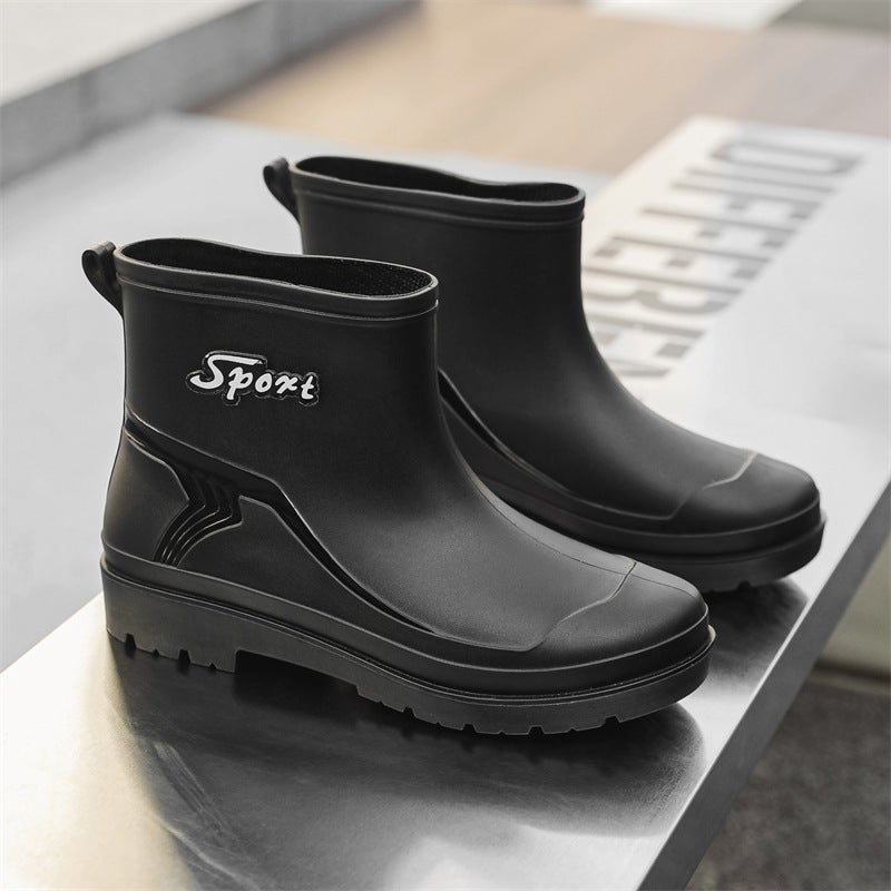 Men'S Rain Shoes Short Barrel Korean-Style Non-Slip Rinting Rain Boots Fleece-Lined Water Boots Kitchen Work Water Shoes Short Barrel Rubber Shoes - Image 1