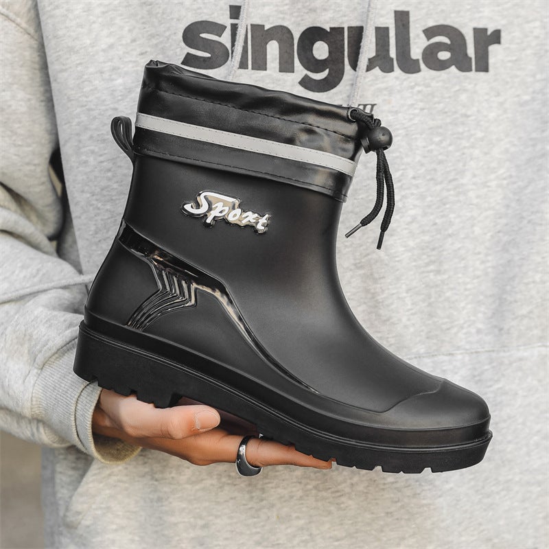 Men'S Rain Shoes Short Barrel Korean-Style Non-Slip Rinting Rain Boots Fleece-Lined Water Boots Kitchen Work Water Shoes Short Barrel Rubber Shoes - Image 2
