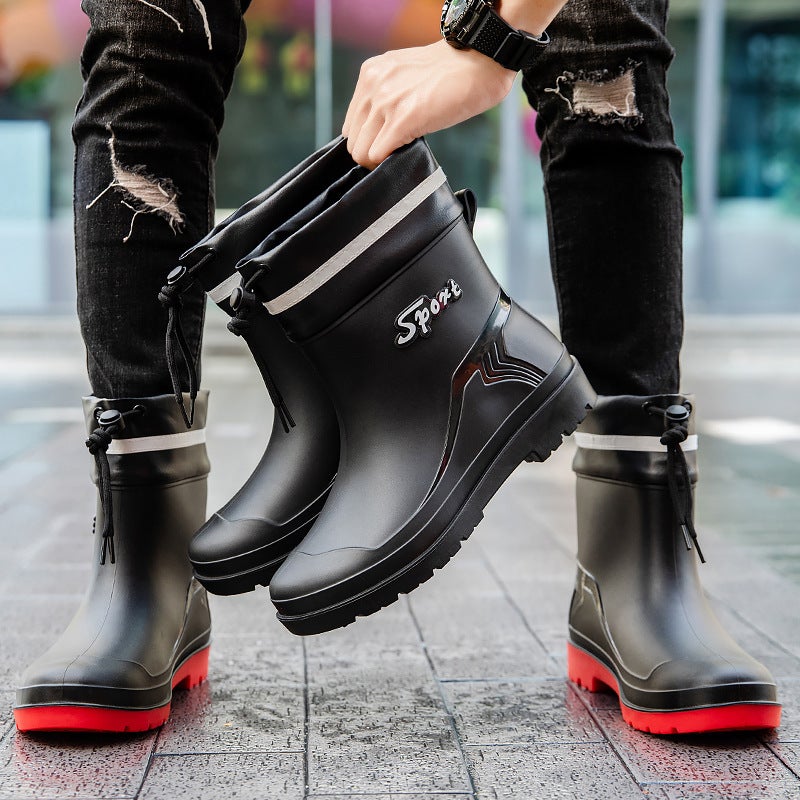Men'S Rain Shoes Short Barrel Korean-Style Non-Slip Rinting Rain Boots Fleece-Lined Water Boots Kitchen Work Water Shoes Short Barrel Rubber Shoes - Image 4