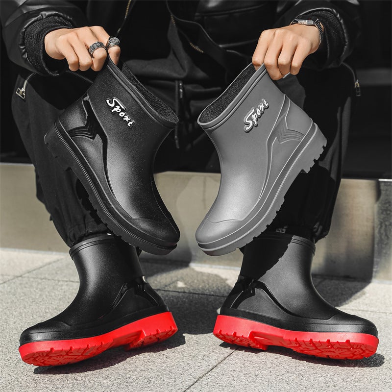 Men'S Rain Shoes Short Barrel Korean-Style Non-Slip Rinting Rain Boots Fleece-Lined Water Boots Kitchen Work Water Shoes Short Barrel Rubber Shoes - Image 3