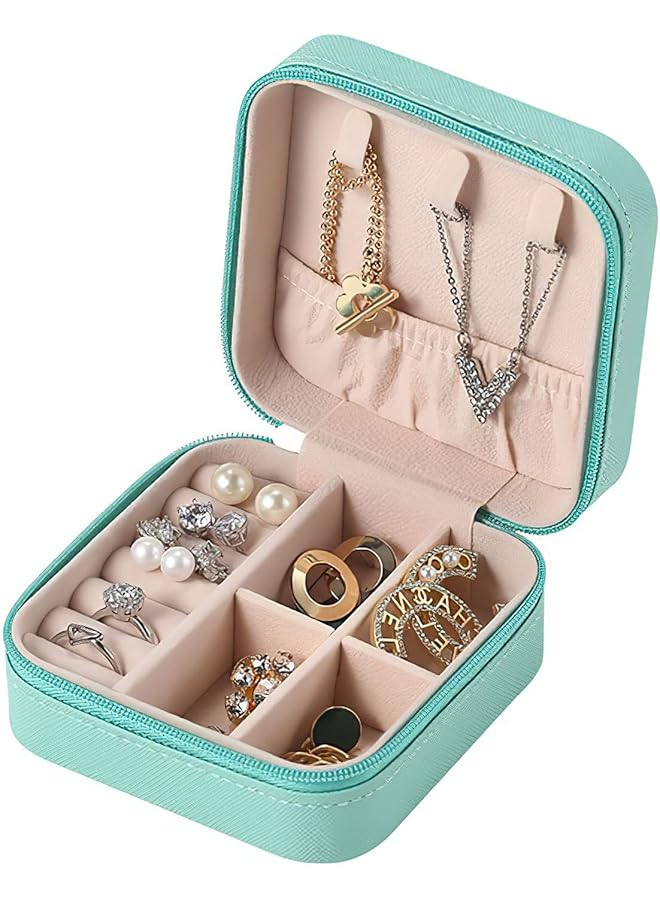 The Bros Portable Jewelry Organizer, 2 Layer Display Storage Layer Jewelry Box Organizer Storage Case for Women Girls Necklace Earring Rings Sparkle Jewelry Holder Case, Green, 10 * 10 * 5cm - Image 1