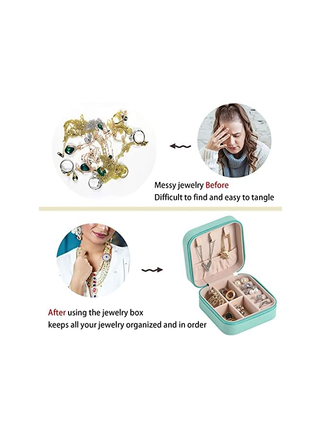 The Bros Portable Jewelry Organizer, 2 Layer Display Storage Layer Jewelry Box Organizer Storage Case for Women Girls Necklace Earring Rings Sparkle Jewelry Holder Case, Green, 10 * 10 * 5cm - Image 5