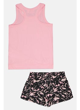 PUMA Kids Girl 2 Pieces Graphic Print Top And Short Set, Pink/Black  - Image 2