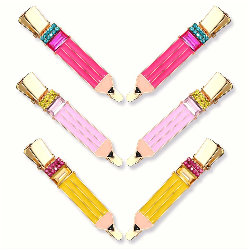 HZEYN Pencil Hair Clip - 6 Pack Teacher Hair Clips Funny Pencil Hair Clips Back To Shool Hair Accessories for Teachers Student - Image 3