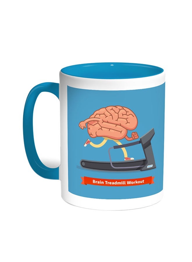 RYN Brain Treadmill Workout Printed Coffee Mug Turquoise/White 11ounce